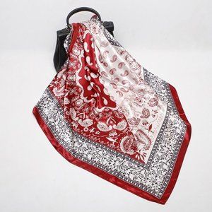 NEW Burgundy Ivory Paisley Floral Printed Square Silky Scarf Wrap